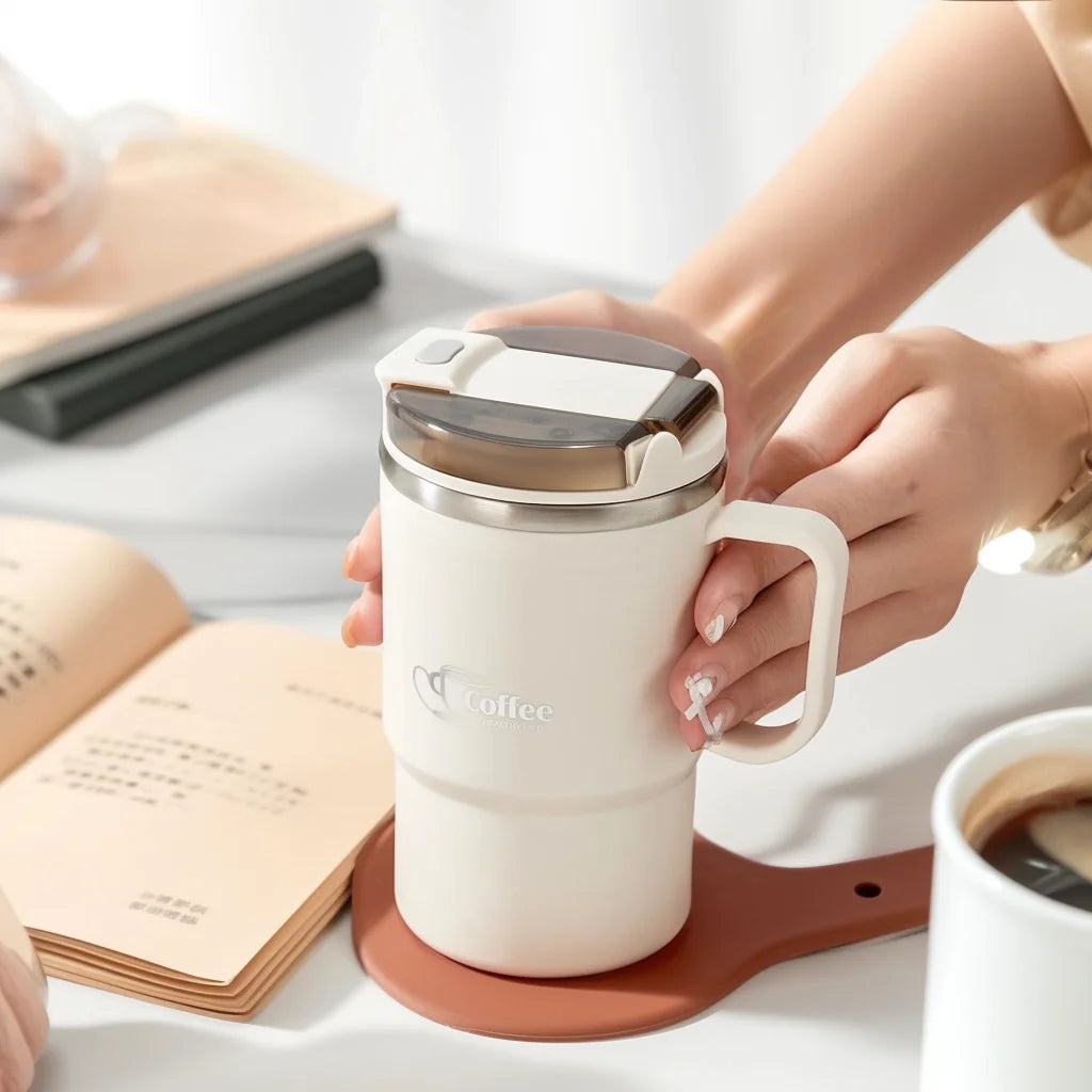Stainless Steel Mug Double Layer Insulated Coffee Cup With Spoon & Strainer Sealed Thermal Cup