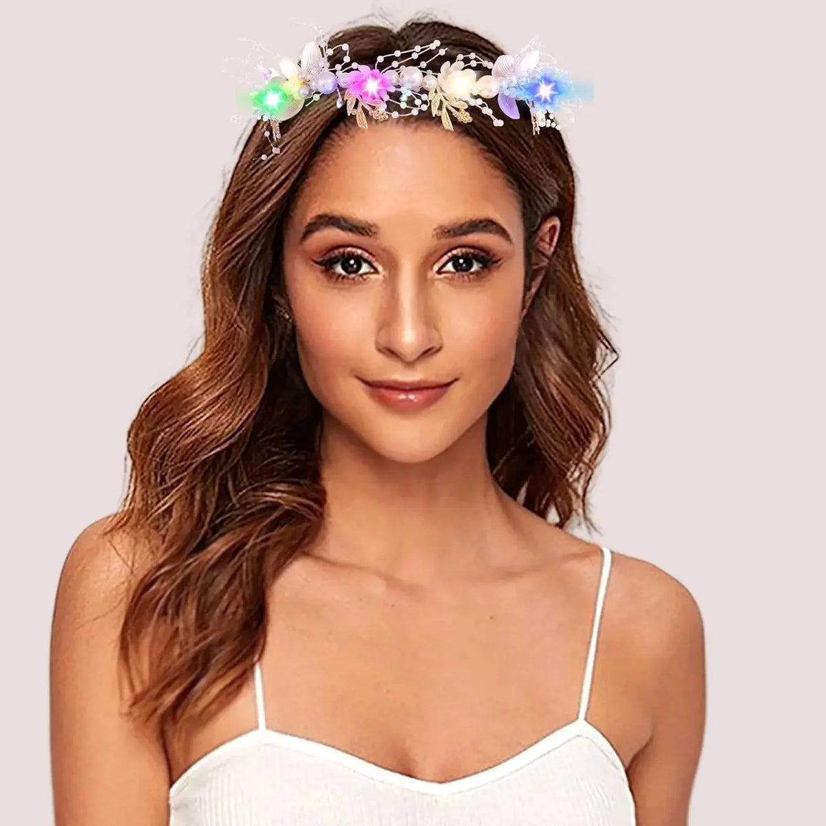 Glow Party Light Up Headband Flower Bridal Wedding Hair Vine Silver Bride Hair Piece Pearl Hair Accessories for Women and Girls