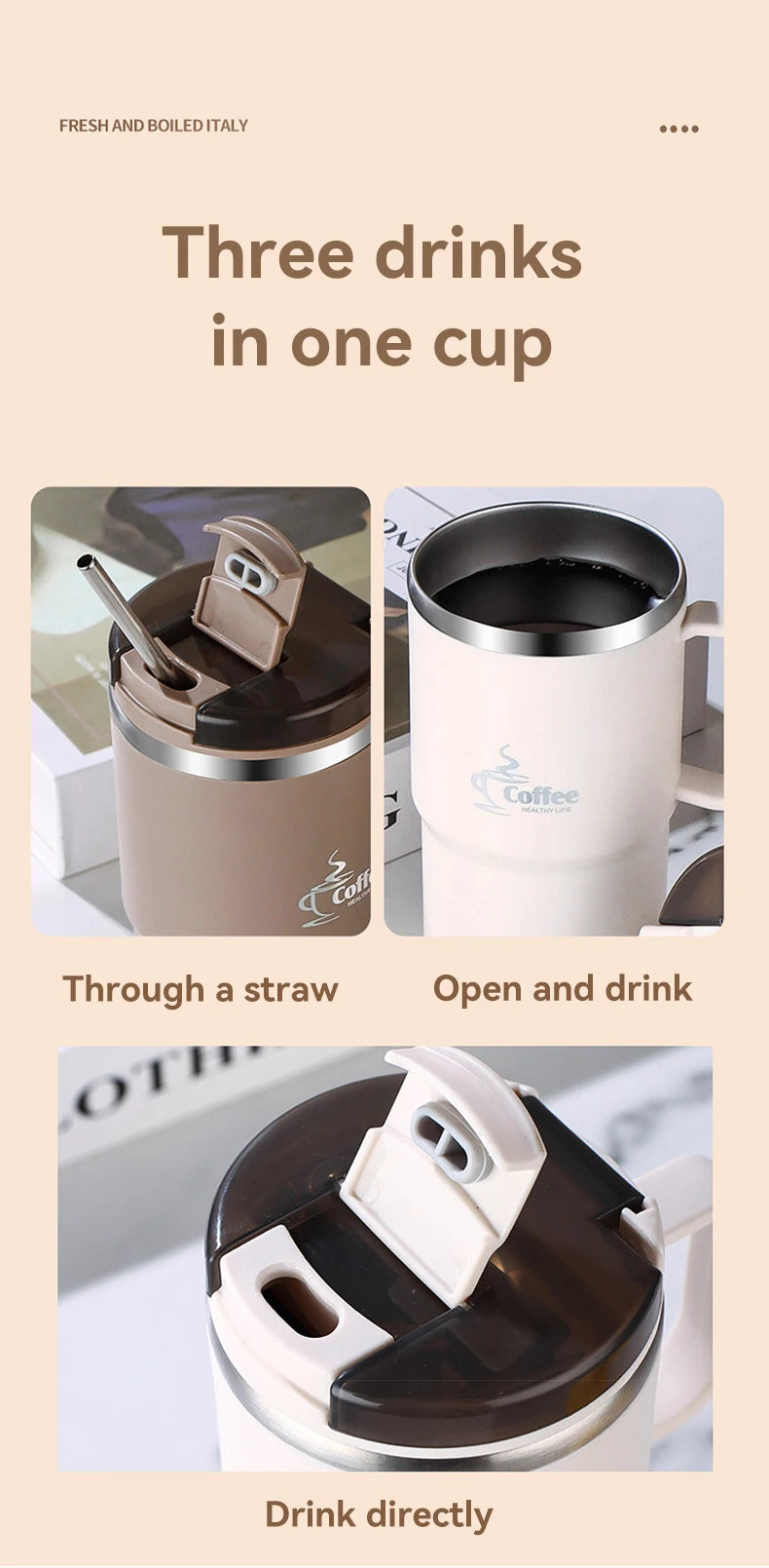 Stainless Steel Mug Double Layer Insulated Coffee Cup With Spoon & Strainer Sealed Thermal Cup