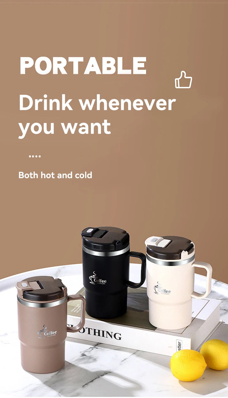 Stainless Steel Mug Double Layer Insulated Coffee Cup With Spoon & Strainer Sealed Thermal Cup