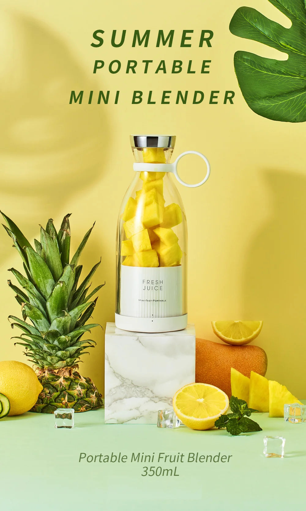 Batidora licuadora portátil recargable, mezclador inalámbrico para zumo fresco, 350 ml con cargador