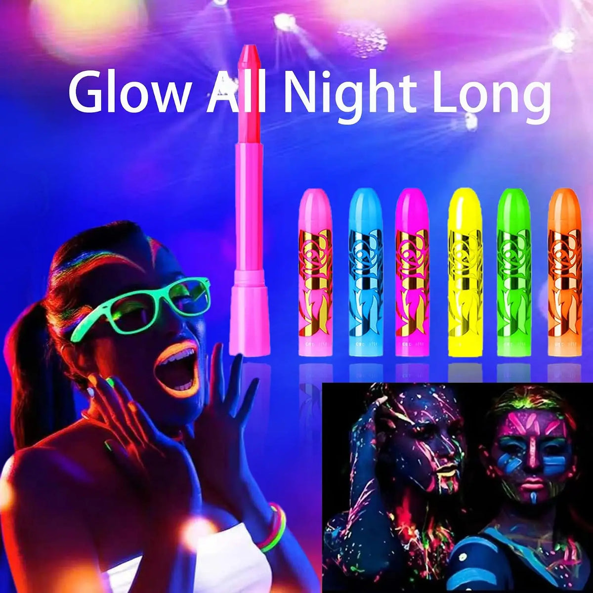 Glow Face Body Paint Under UV Sticks Makeup Neon Face Painting Kits for Adult Halloween Festival Accessory Glow Party Supplies