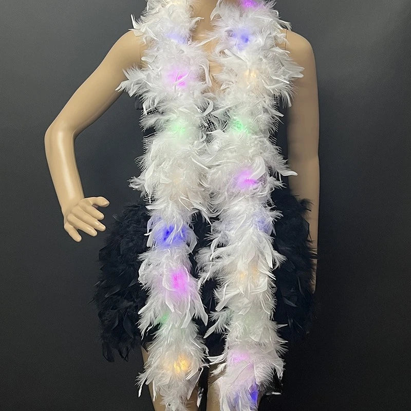 Light Up Glow Party Feather Boas for Women Girls Mardi Gras Party Decorations Costume Dress Up 2M Length 60g