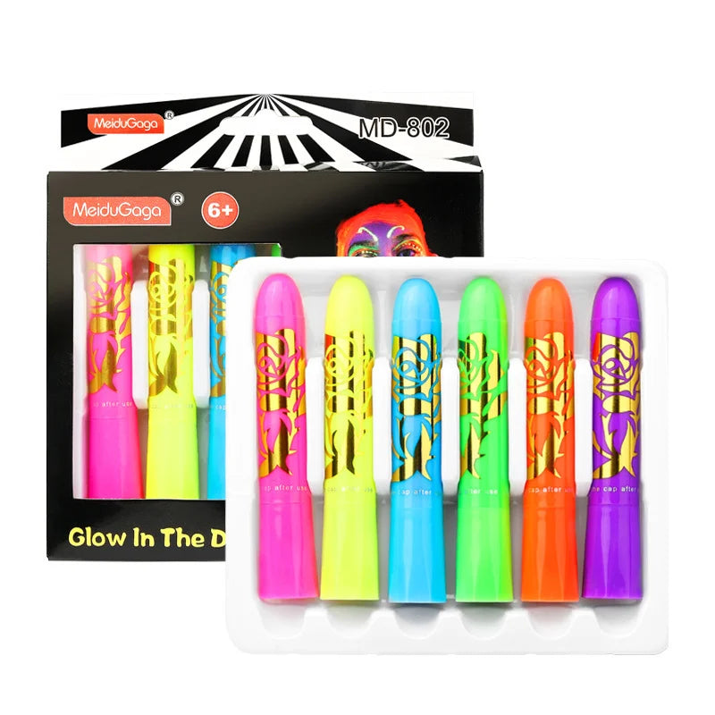 Glow Face Body Paint Under UV Sticks Makeup Neon Face Painting Kits for Adult Halloween Festival Accessory Glow Party Supplies