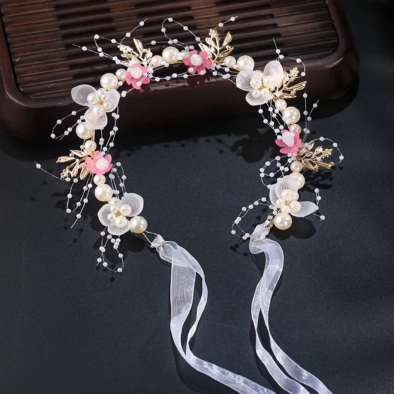 Glow Party Light Up Headband Flower Bridal Wedding Hair Vine Silver Bride Hair Piece Pearl Hair Accessories for Women and Girls