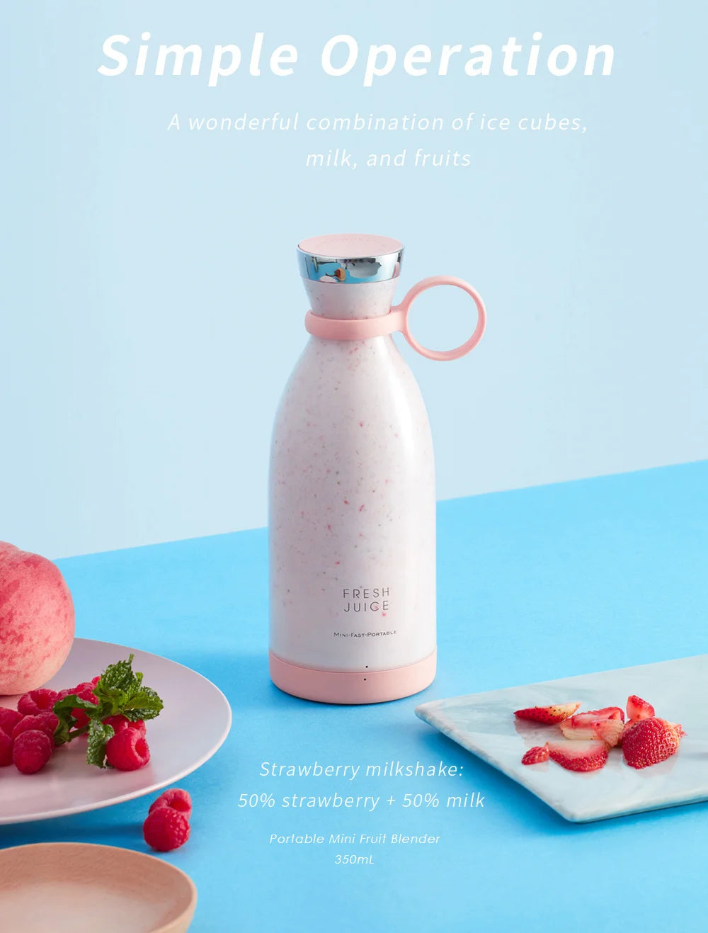Batidora licuadora portátil recargable, mezclador inalámbrico para zumo fresco, 350 ml con cargador