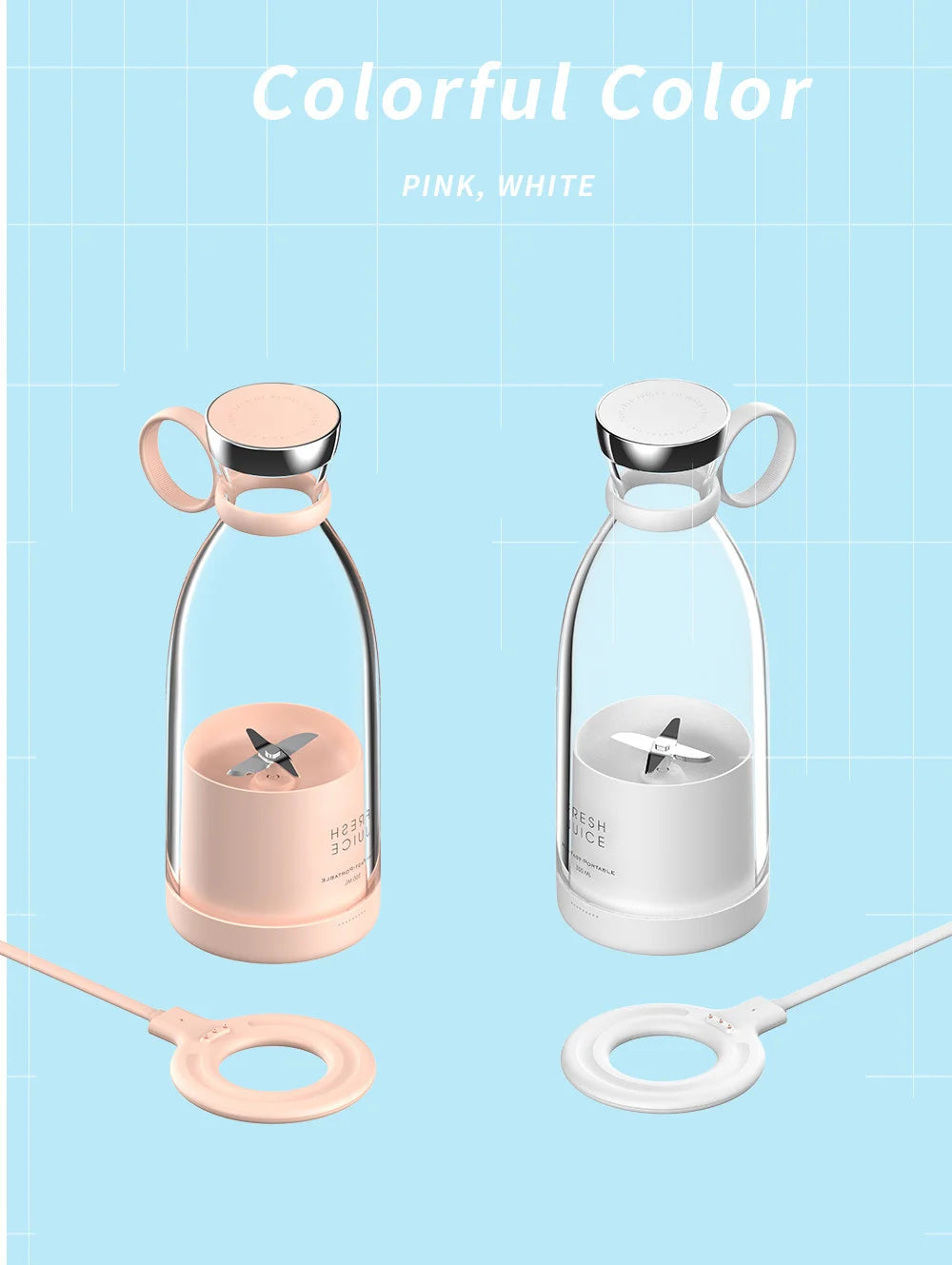 Batidora licuadora portátil recargable, mezclador inalámbrico para zumo fresco, 350 ml con cargador