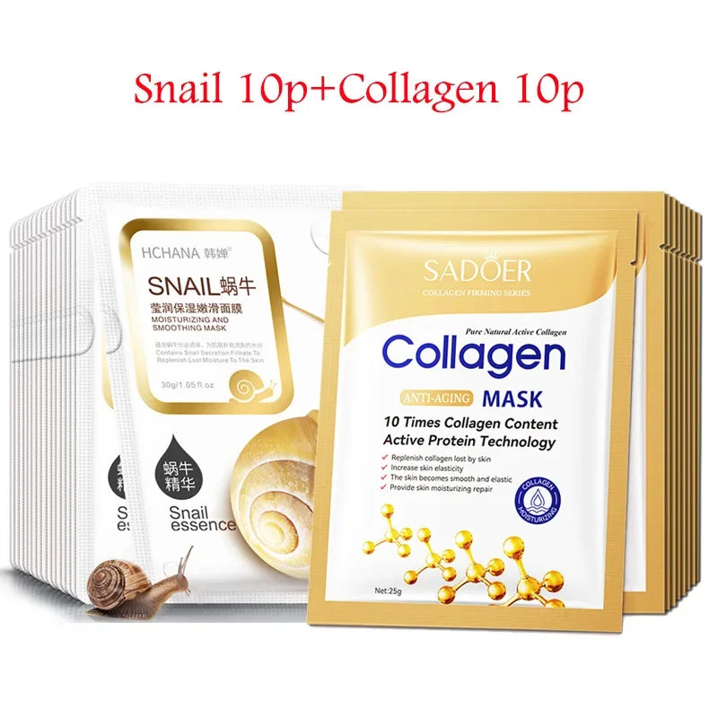 Snail Collagen Sheet Masks – Pack of 20