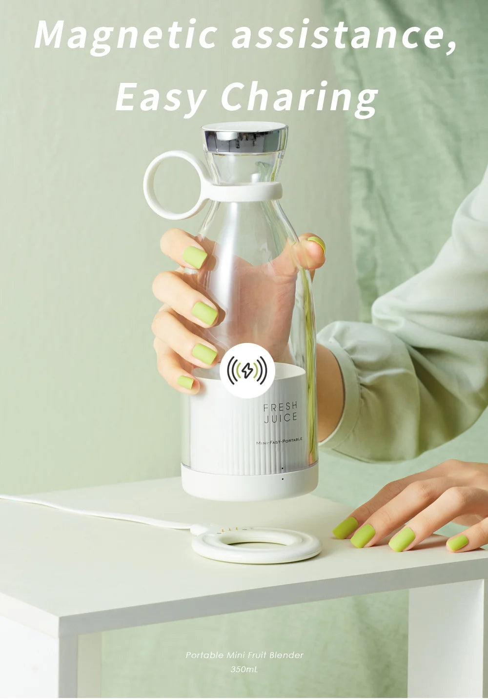 Batidora licuadora portátil recargable, mezclador inalámbrico para zumo fresco, 350 ml con cargador
