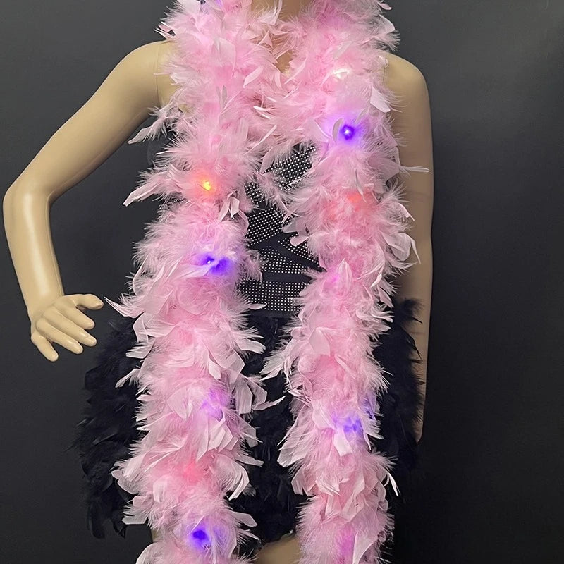 Light Up Glow Party Feather Boas for Women Girls Mardi Gras Party Decorations Costume Dress Up 2M Length 60g