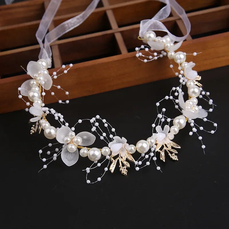 Glow Party Light Up Headband Flower Bridal Wedding Hair Vine Silver Bride Hair Piece Pearl Hair Accessories for Women and Girls