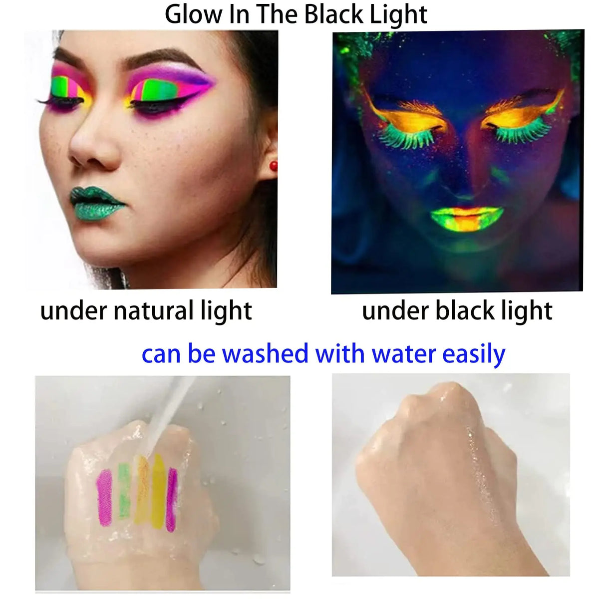 Glow Face Body Paint Under UV Sticks Makeup Neon Face Painting Kits for Adult Halloween Festival Accessory Glow Party Supplies