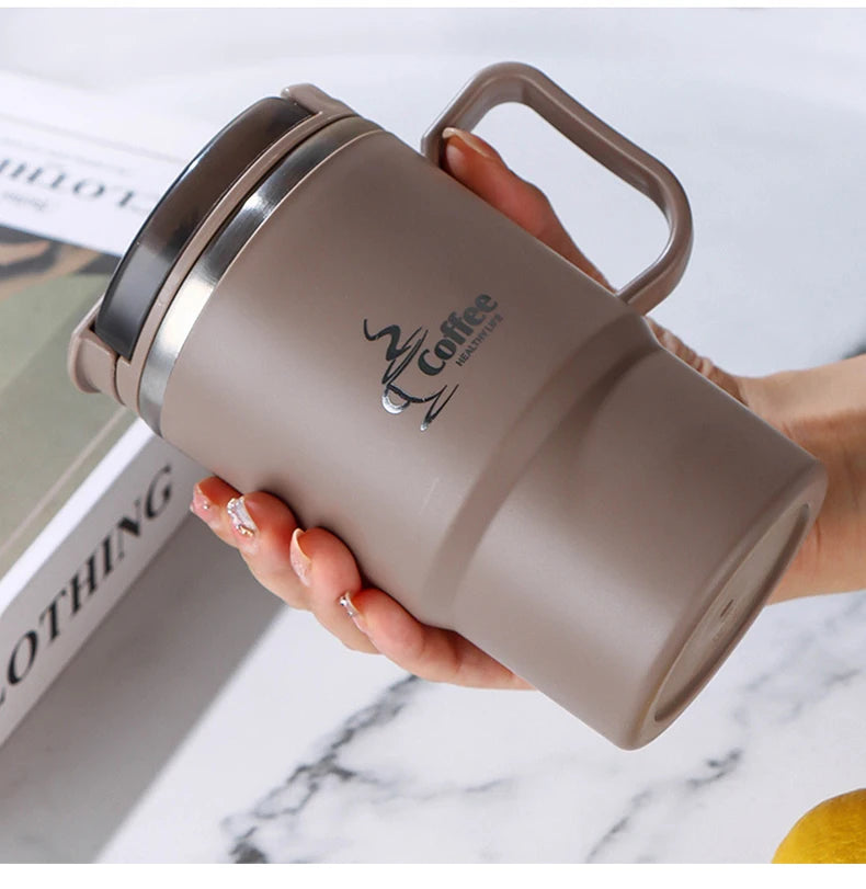 Stainless Steel Mug Double Layer Insulated Coffee Cup With Spoon & Strainer Sealed Thermal Cup