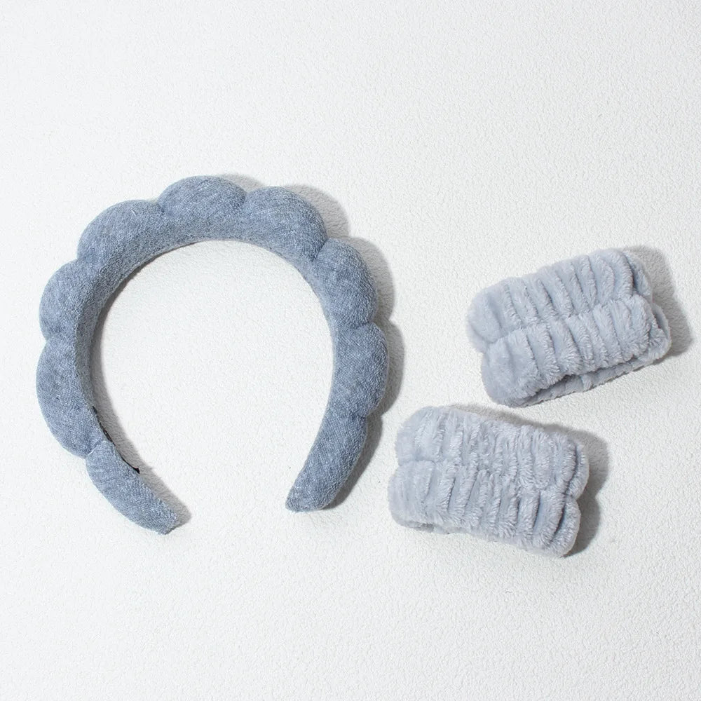 3PCS Stylish Washing Headband Set Wristbands Scrunchies Spa Bubble Headband for Washing Face Makeup Shower Skincare