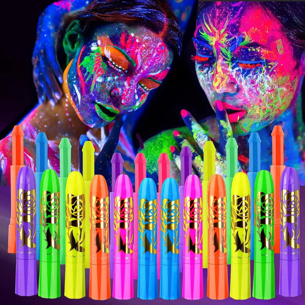 Glow Face Body Paint Under UV Sticks Makeup Neon Face Painting Kits for Adult Halloween Festival Accessory Glow Party Supplies