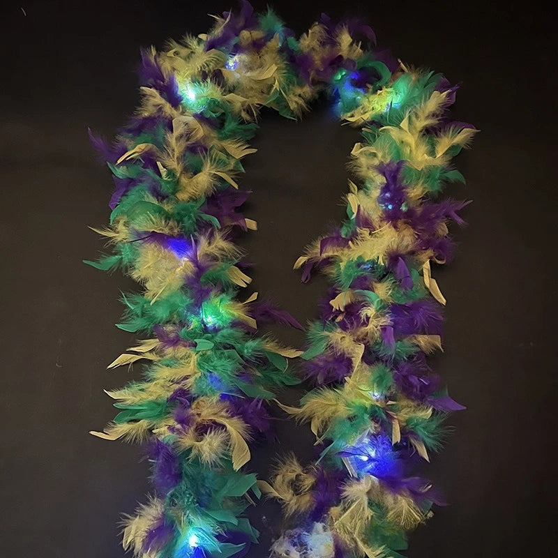 Light Up Glow Party Feather Boas for Women Girls Mardi Gras Party Decorations Costume Dress Up 2M Length 60g