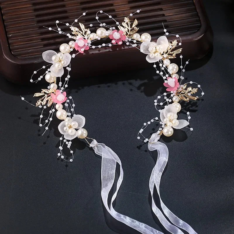 Glow Party Light Up Headband Flower Bridal Wedding Hair Vine Silver Bride Hair Piece Pearl Hair Accessories for Women and Girls