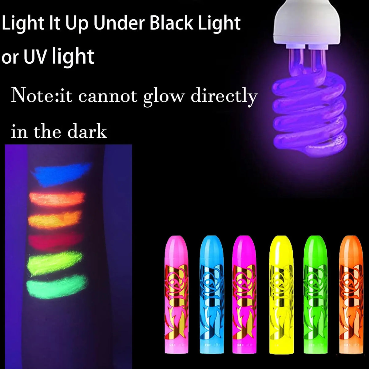 Glow Face Body Paint Under UV Sticks Makeup Neon Face Painting Kits for Adult Halloween Festival Accessory Glow Party Supplies