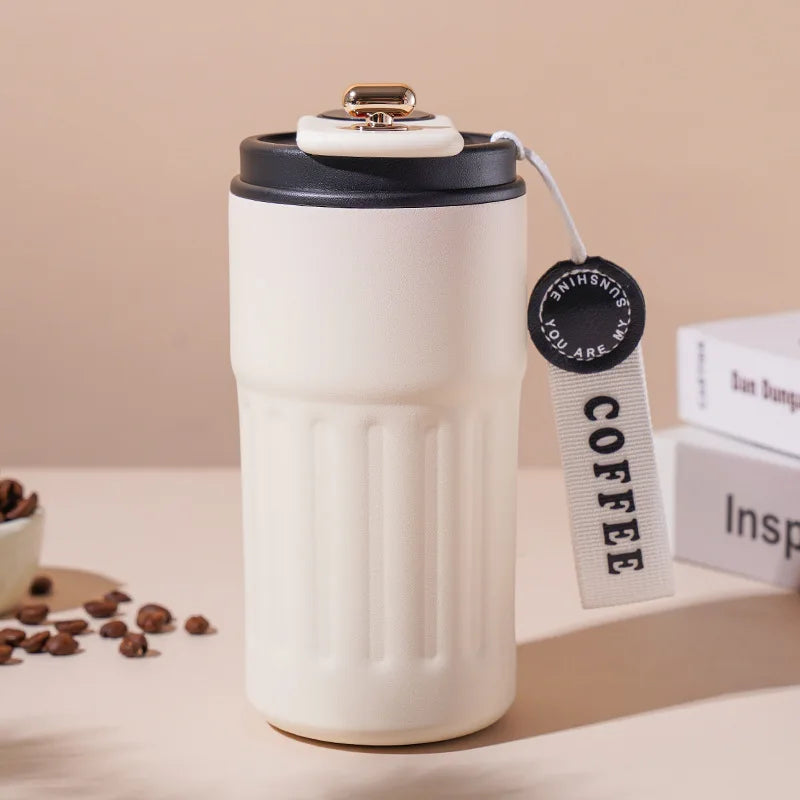 キュートなレトロ調スマート温度表示トラベルコーヒーマグ 420ML 316ステンレススチール 真空断熱カップ 漏れ防止 携帯用 アウトドア 車用