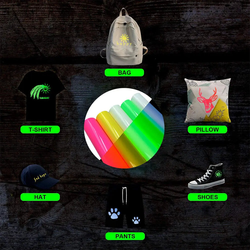 Glow In the Dark Heat Transfer Vinyl Luminous HTV Printing Graphical DIY Fabric Garment T-Shirts Bags Decoration Film For cut