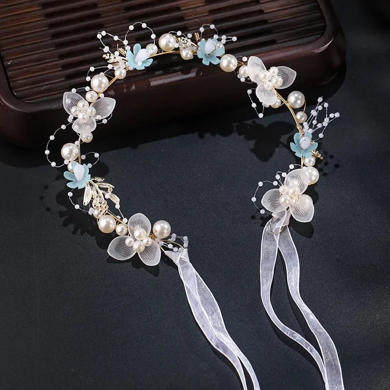 Glow Party Light Up Headband Flower Bridal Wedding Hair Vine Silver Bride Hair Piece Pearl Hair Accessories for Women and Girls