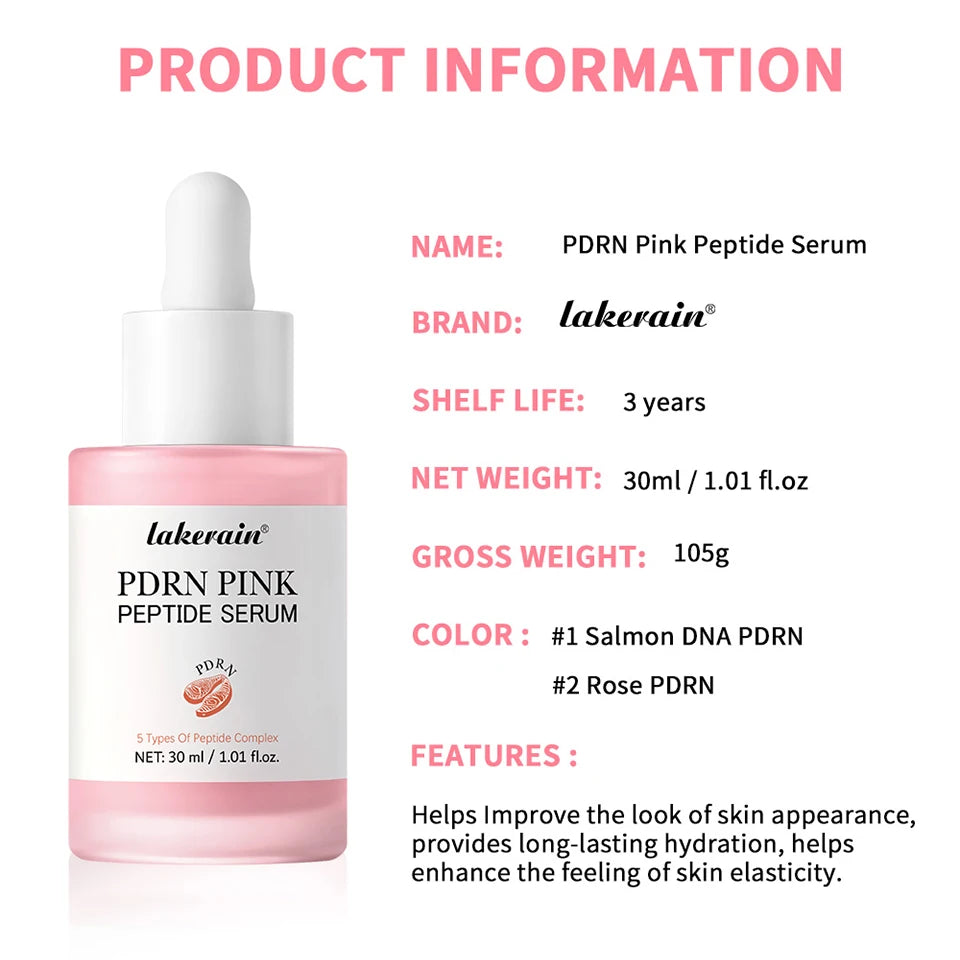 Lakerain Salmon DNA PDRN Pink Peptide Serum Smooth Face Skin Pink Glow Essence Moisturizing Hydrating Korean Skincare Product