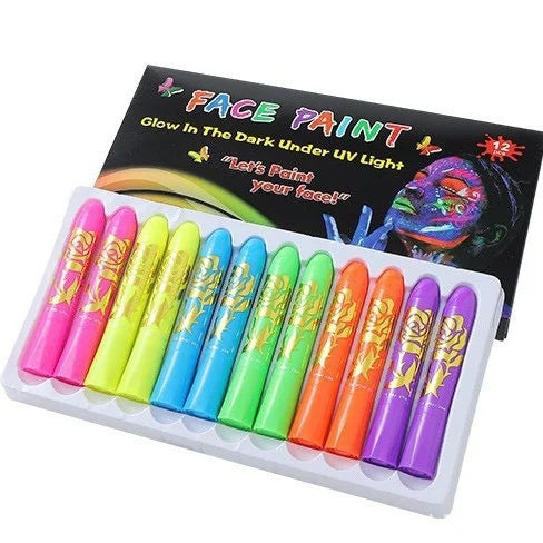 Glow Face Body Paint Under UV Sticks Makeup Neon Face Painting Kits for Adult Halloween Festival Accessory Glow Party Supplies