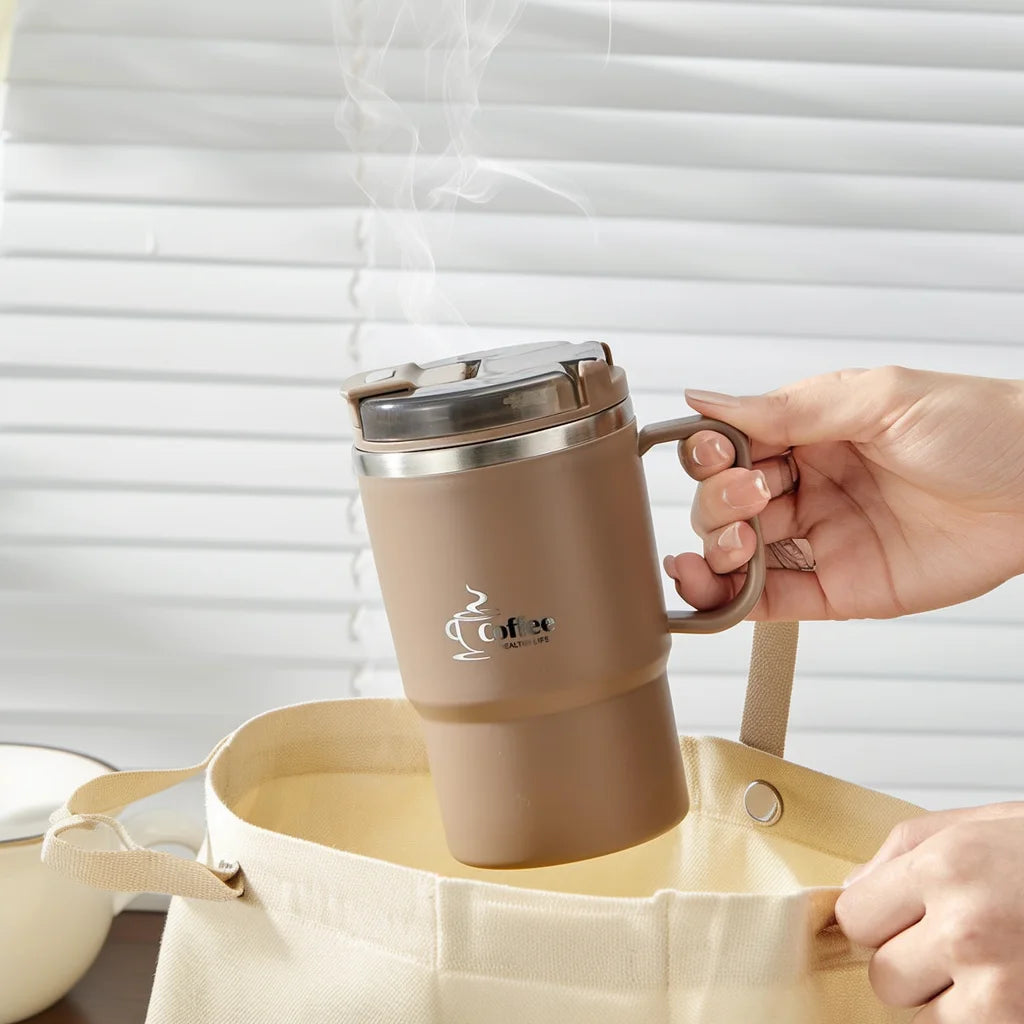 Stainless Steel Mug Double Layer Insulated Coffee Cup With Spoon & Strainer Sealed Thermal Cup