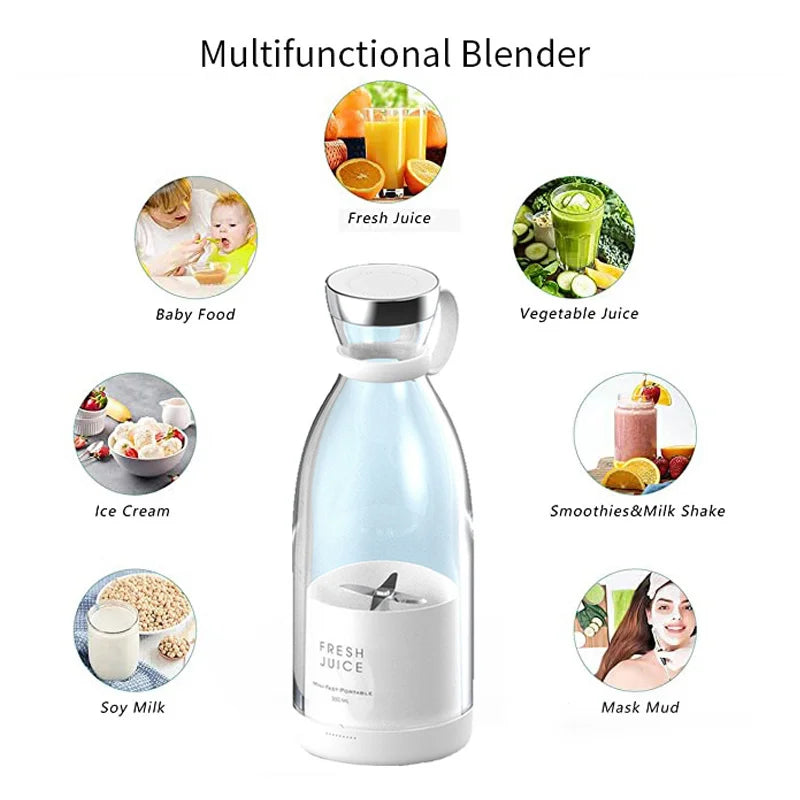 Batidora licuadora portátil recargable, mezclador inalámbrico para zumo fresco, 350 ml con cargador