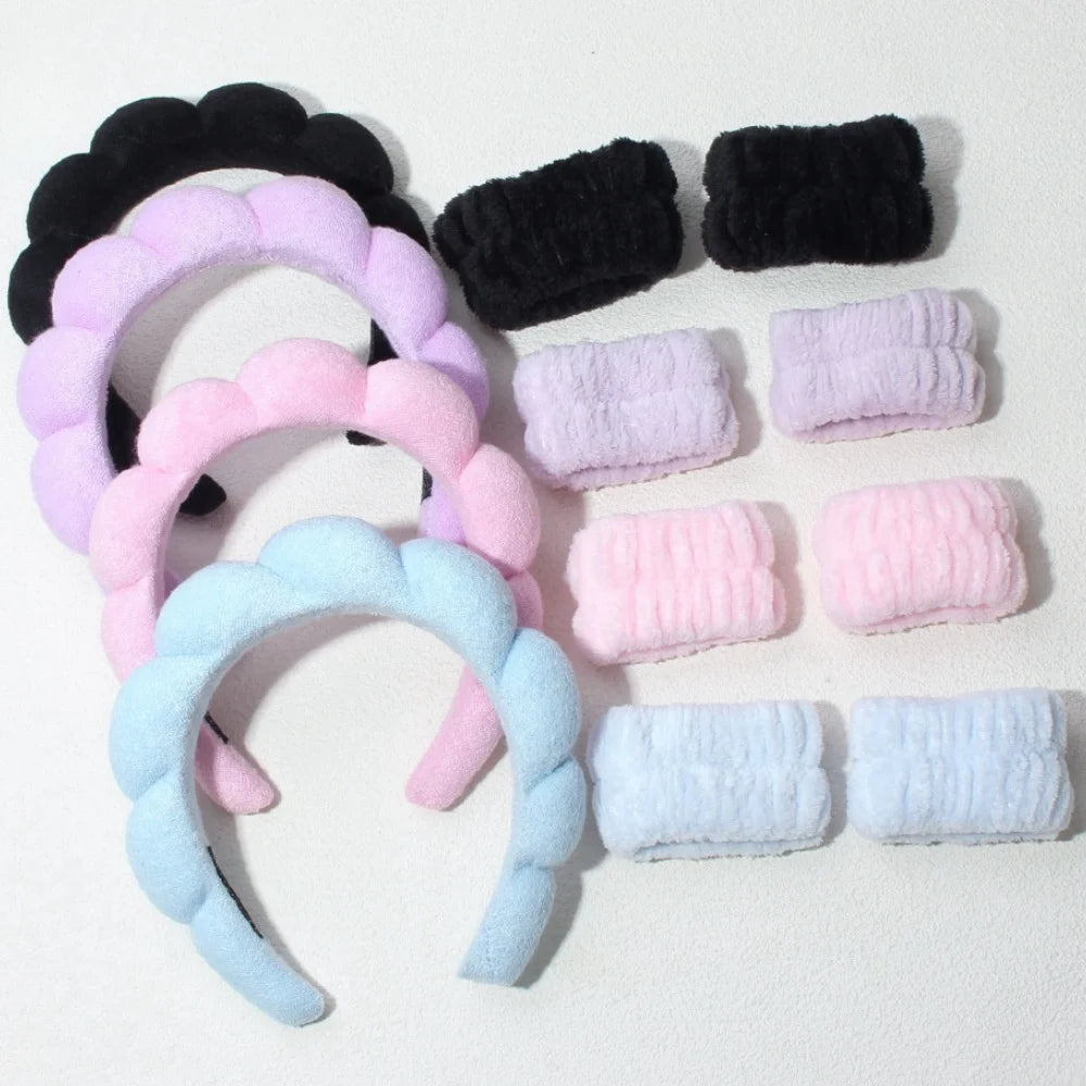 3PCS Stylish Washing Headband Set Wristbands Scrunchies Spa Bubble Headband for Washing Face Makeup Shower Skincare